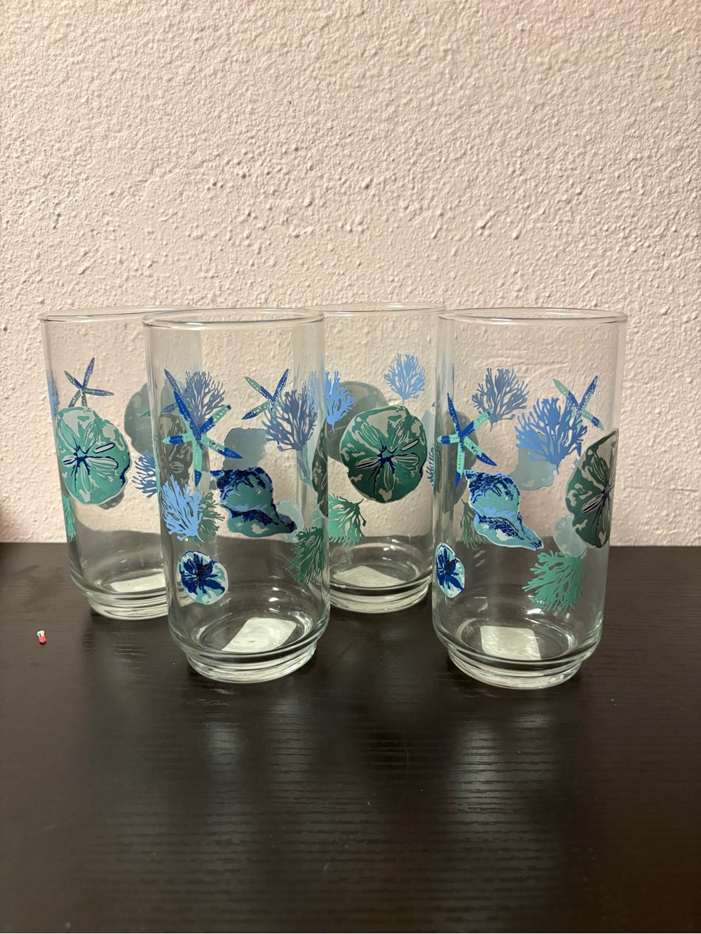 Gibson Coastal Sea Life Starfish Sand Dollar 16 Oz Glasses Set of 4 NWT